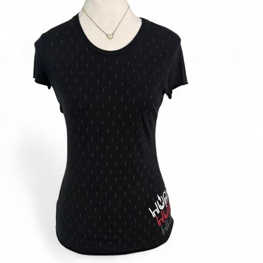 Black Y2K Hurley Thunder graphic tee with red accents size Medium